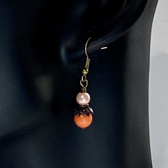 Coral Austrian Crystal Pearls Earrings - Picture 4 of 10